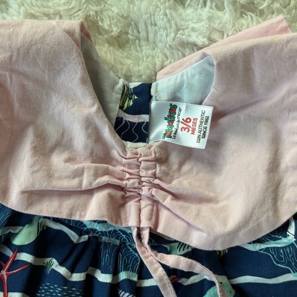 Baby Girl Ocean Print Dress & Bloomers Set 3-6 Months Nautical Fish Print - Picture 4 of 5